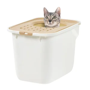 IRIS Large Enclosed Cat Litter Box With Top Entry, Litter Catching Lid For Reduced Tracking