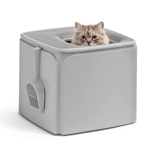 IRIS Premium Enclosed Square Cat Litter Box W/ Top Entry For Multi-Pet Households, Scoop Included