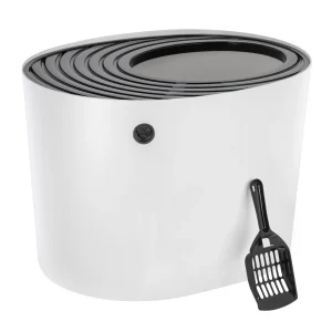 IRIS Top Entry Litter Box W/ Enclosed Litter Catching Design For Multi-Pet Homes, Scoop Included