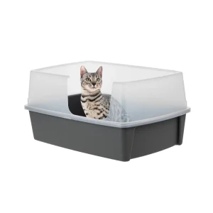 IRIS XXL Open-Top, Side Entry Cat Litter Box with High Sides, Easy to Clean for Big Cats, Gray