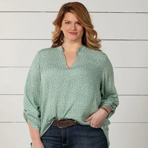 Jody Dusty Mint Zinnia Plus Top