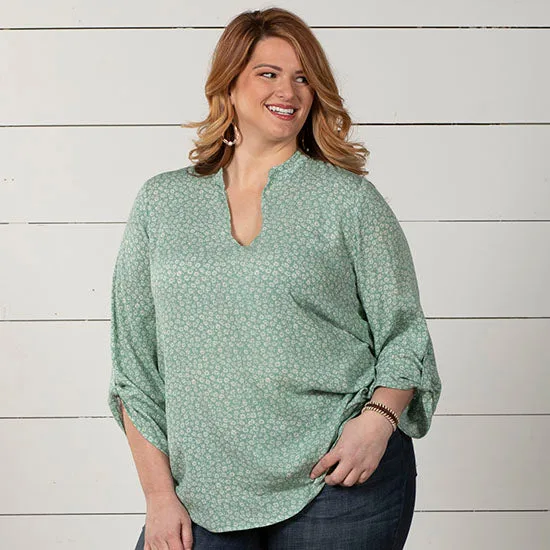 Jody Dusty Mint Zinnia Plus Top - Image 2