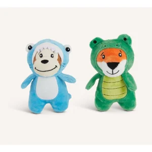 Joyhound Crazy Comfy Plush Crocodile & Monkey Dog Toy 2 Pack, Squeaker