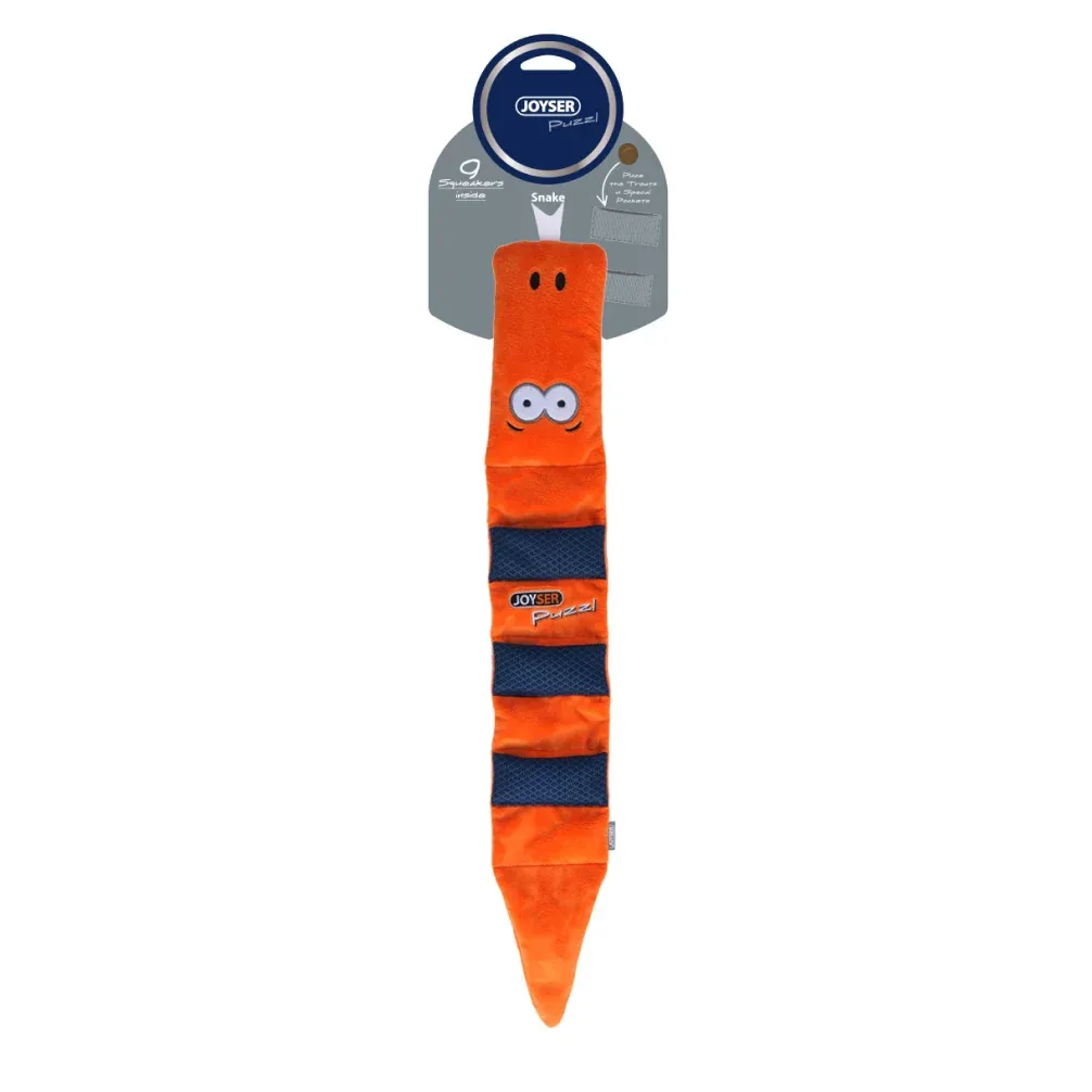 Joyser Puzzl Snake with 9 Squeakers for Dogs (Orange) - Image 2