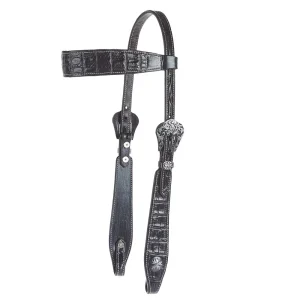 Just Rope It Black Genuine Gator Overlay Browband Headstall