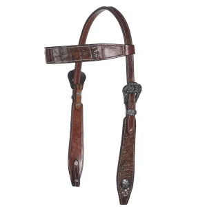 Just Rope It Brown Genuine Gator Overlay Browband Headstall
