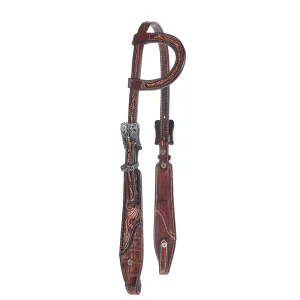 Just Rope It Floral Tooled Genuine Gator Fancy Buckles Single Ear Headstall
