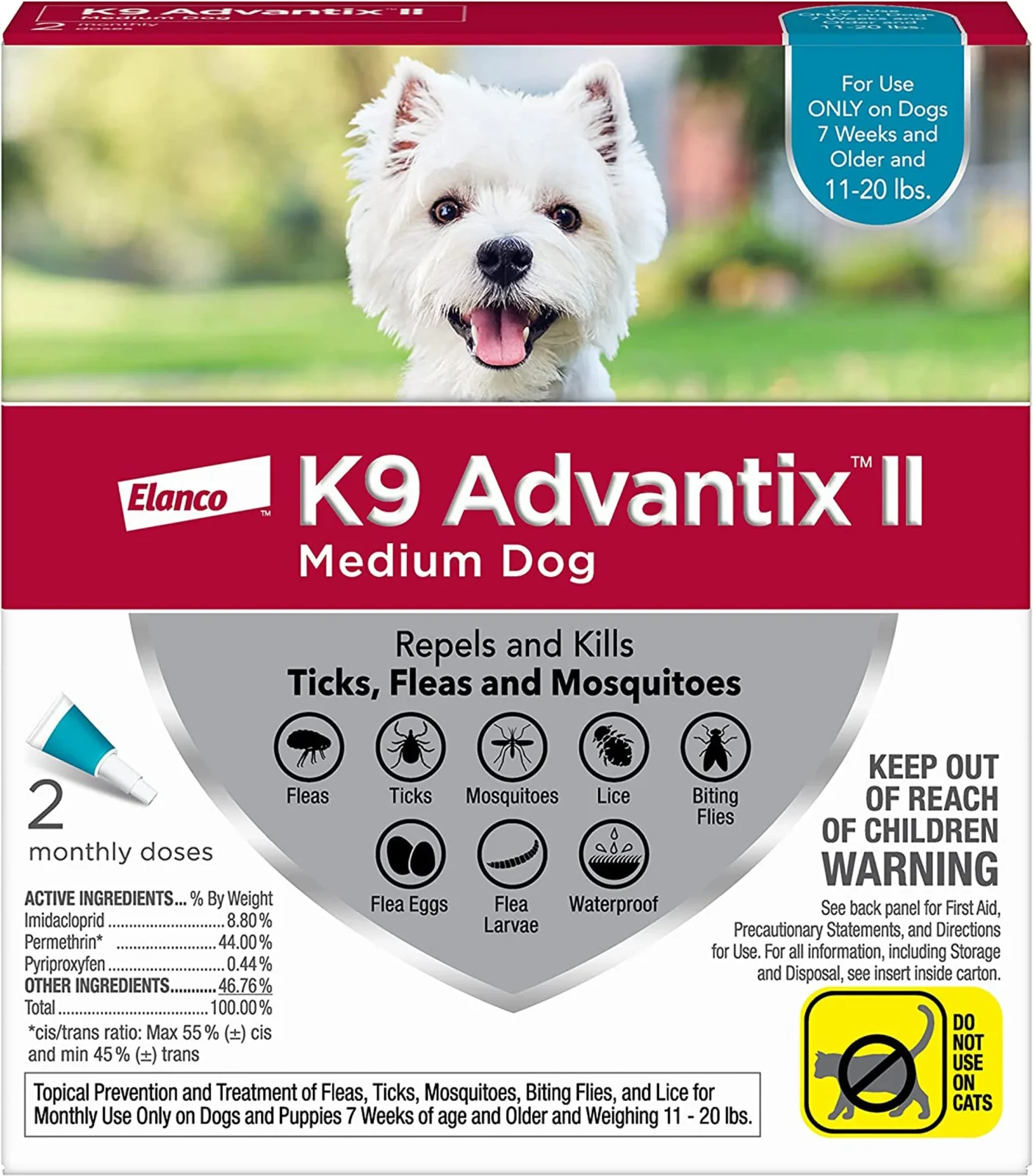 K9 Advantix II Flea, Tick & Mosquito Protection Medium Dog 11-20lbs 2pk