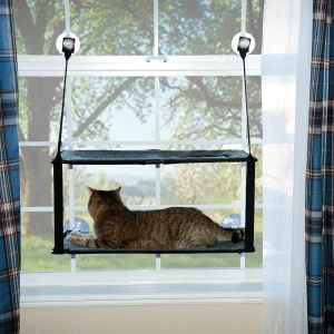 K&H Pet Products EZ Mount Double Stack Window Perch for Large Cats W/ Hammock Bed & Suction Cups