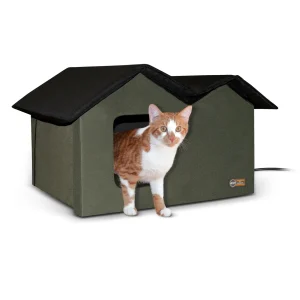 K&H Pet Products Outdoor Heated Extra-Wide Olive Kitty House 26.5Lx15.5W