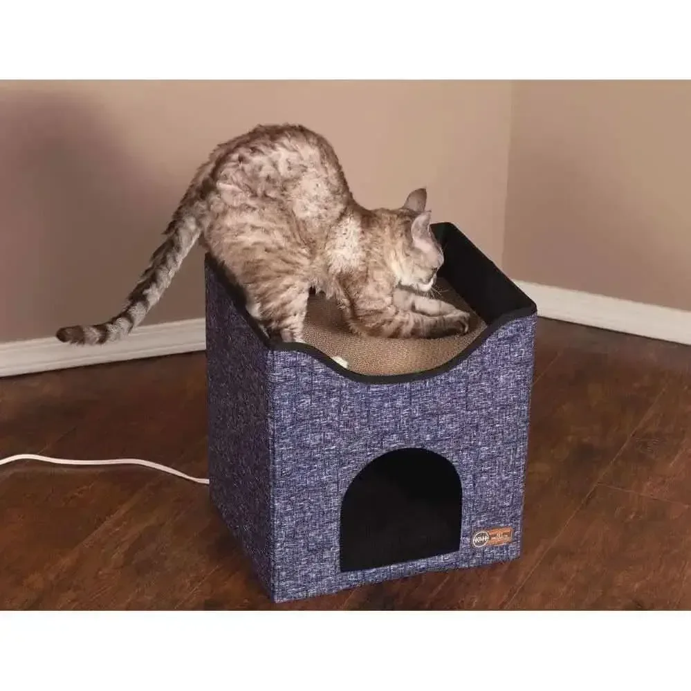K&H PET PRODUCTS Thermo-Kitty Playhouse Heated Cat House & Cat Scratcher, 12" x 14" x 15" 4W