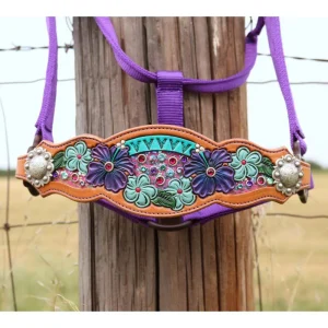 Kk Leathers Aqua Pink Floral Bronc Halter