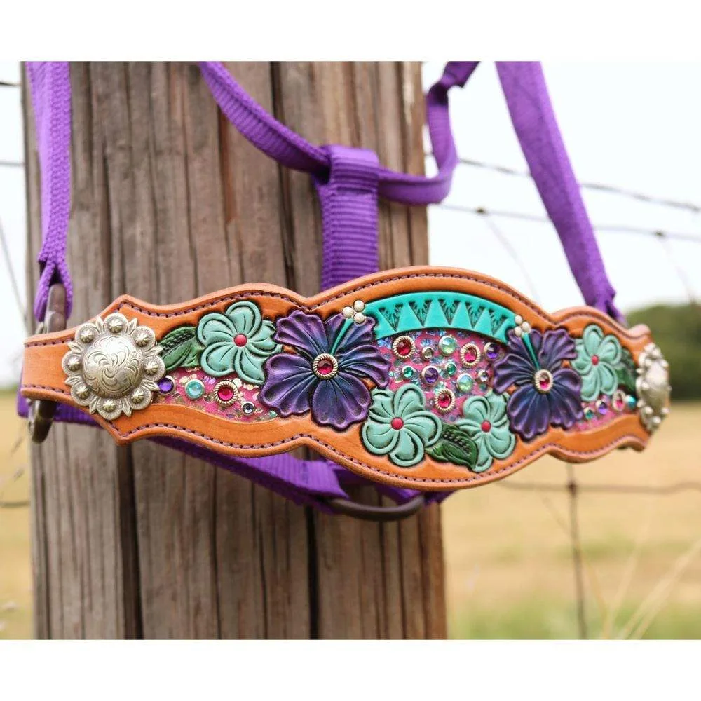 Kk Leathers Aqua Pink Floral Bronc Halter - Image 2