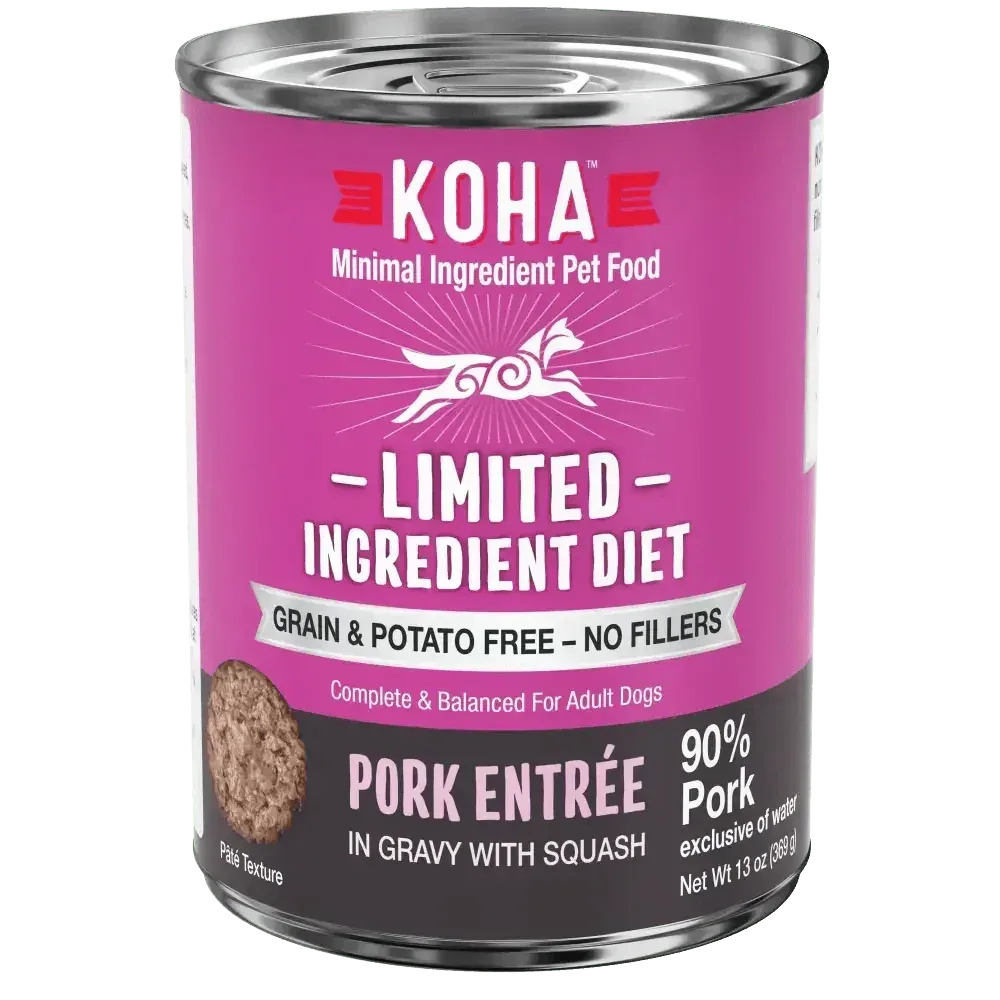 KOHA Limited Ingredient Diet Pork Entrée Wet Dog Food 13oz Cans Case of 12