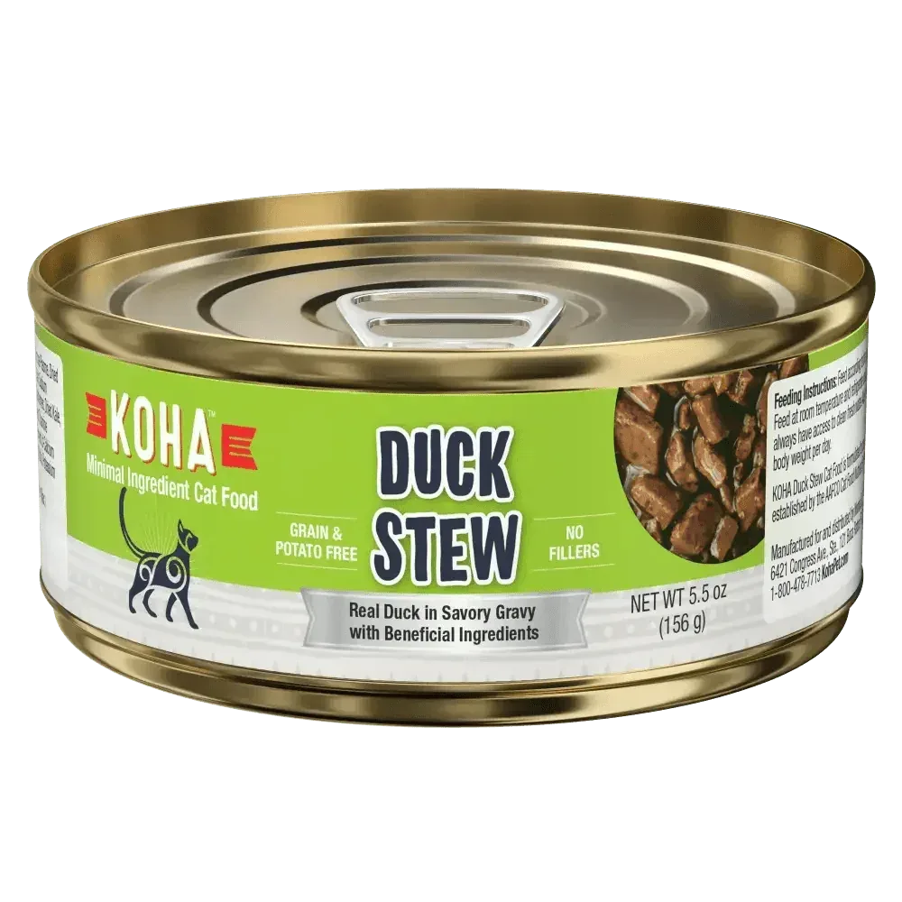 KOHA Minimal Ingredient Duck Stew for Cats Wet Cat Food 5.5 oz cans Case of 24