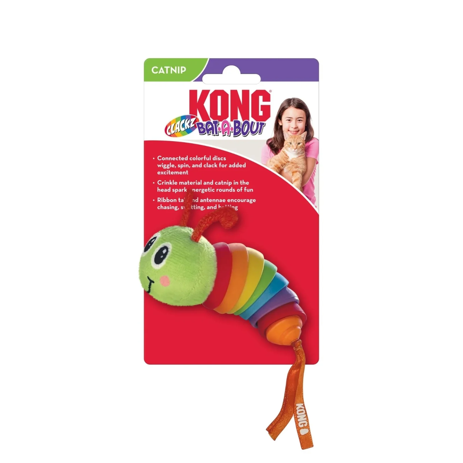 KONG Bat-A-Bout Clackz Caterpillar Cat Toy, One Size