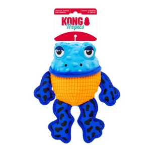 KONG Tropics Rattlez Frog Dog Toy, Blue, Medium/Large