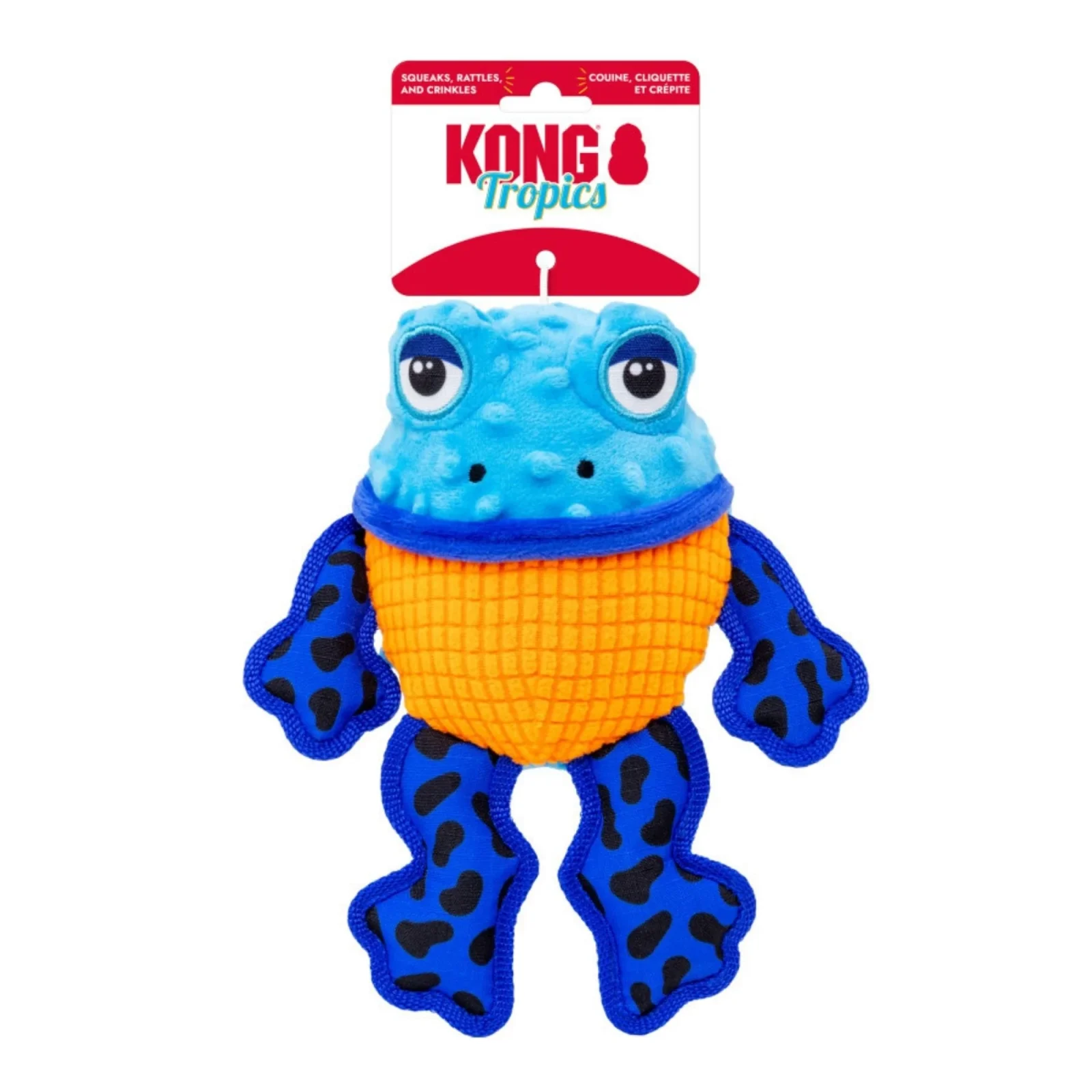 KONG Tropics Rattlez Frog Dog Toy, Blue, Medium/Large