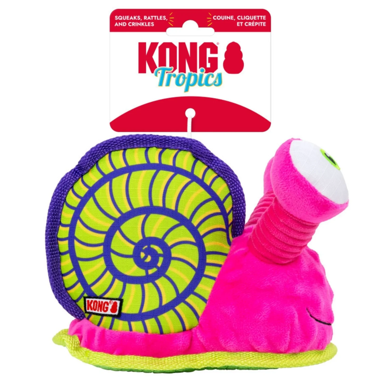 KONG Tropics Rattlez Snail Dog Toy, Multi Color Medium/Large
