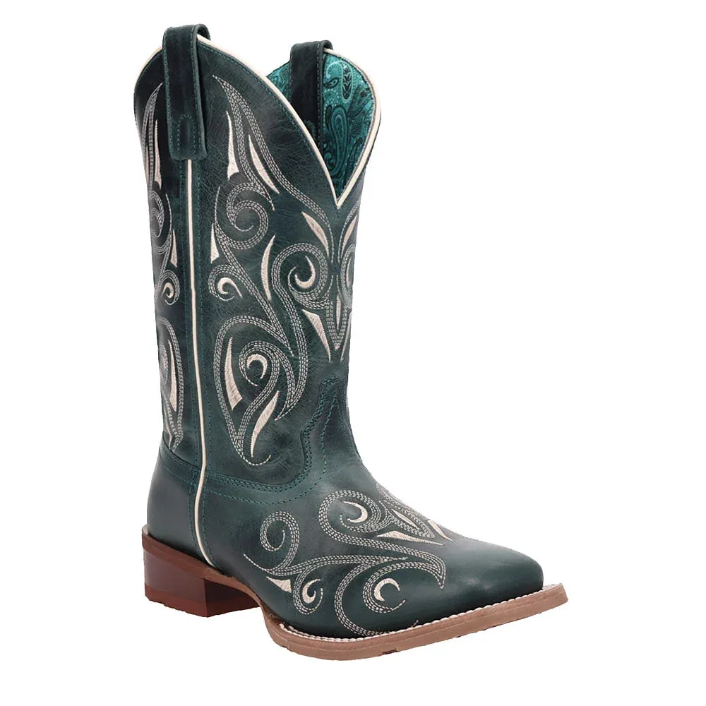 Laredo Women's Spurred Turquoise Embroidered Vamp 11in Matching Top