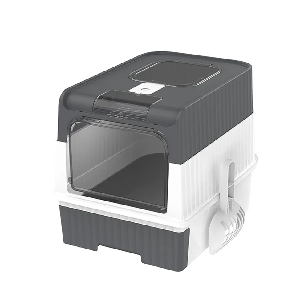 Large Enclosed Cat Litter Box with Pull-Out Drawer & Top Exit