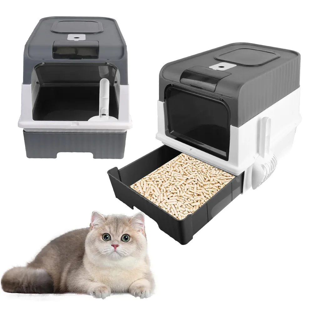 Large Enclosed Cat Litter Box with Pull-Out Drawer & Top Exit - Image 2