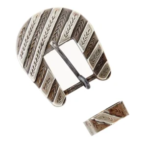 Layton Bits & Spurs 1 Inch Diagonal Wheat Engraved Heel Buckle and Keeper