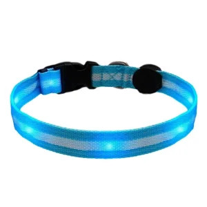 LED Blue Flashing Dog Collar - Rechargeable Safety Collar for Night Walks