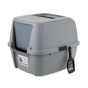 Litter Genie Large Enclosed Cat Litter Box W/ Front Flap & Handle For Portability, Scoop Included