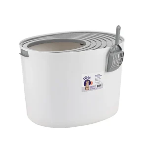 Litter Genie Round Cat Litter Box With Top Entry & Scoop, Litter Grate Lid for Reduced Tracking