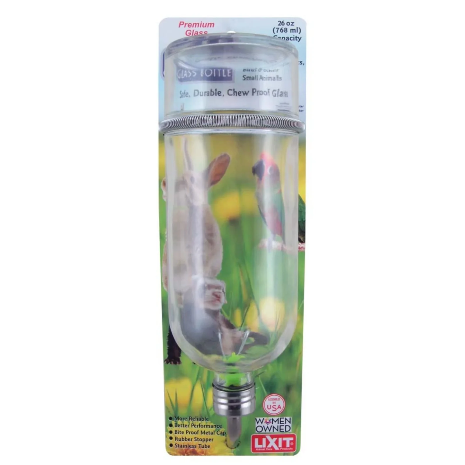 Lixit Chew-Proof Glass Bottle for Small Animals, Clear, 26 Oz