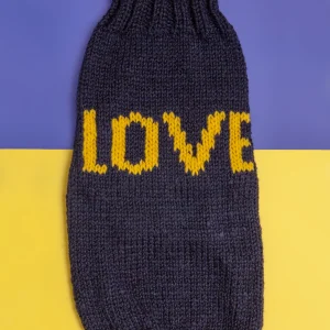 "Love" Knit Dog Sweater in Navy Alpaca <>