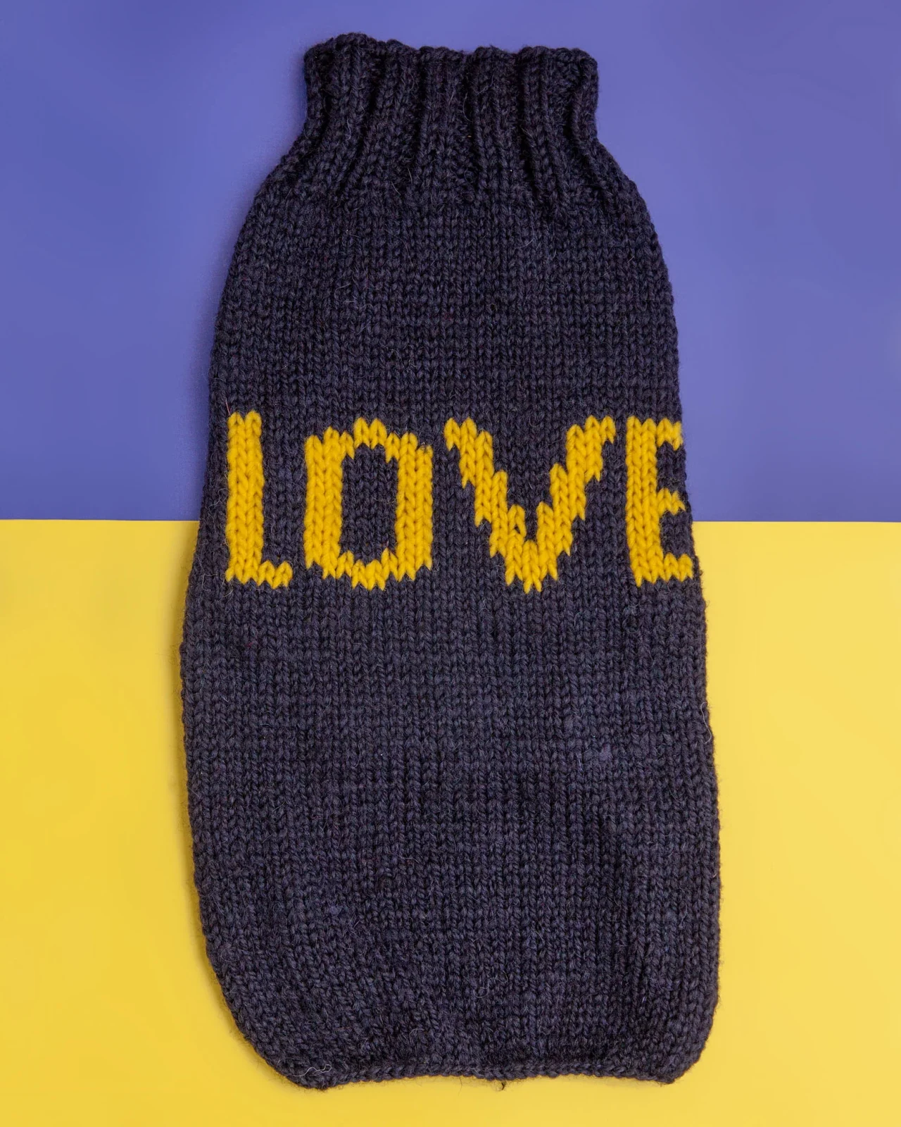 "Love" Knit Dog Sweater in Navy Alpaca <>
