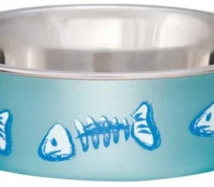 Loving Pets Bella Designer Fish Skeleton Cat Dish Metallic Ocean Blue, 1ea/XS