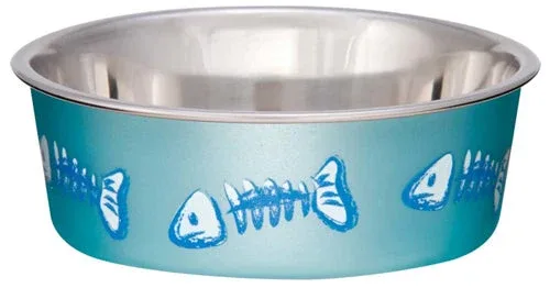 Loving Pets Bella Designer Fish Skeleton Cat Dish Metallic Ocean Blue, 1ea/XS