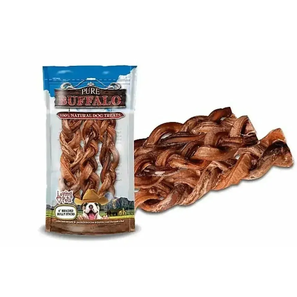 Loving Pets Pure Buffalo Braided Bully Sticks Dog Treats