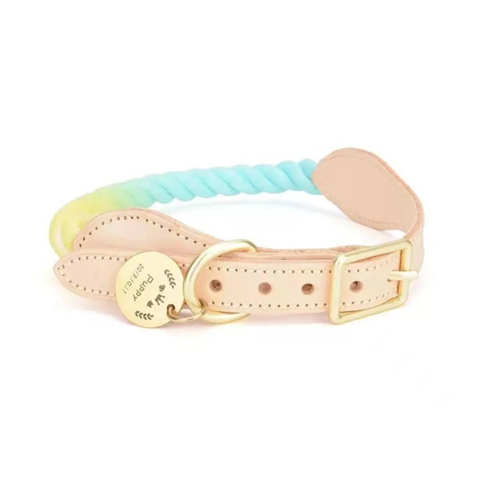 Luxe Royal Pink Leather Rope Dog Collar - Brass Hardware - Image 2