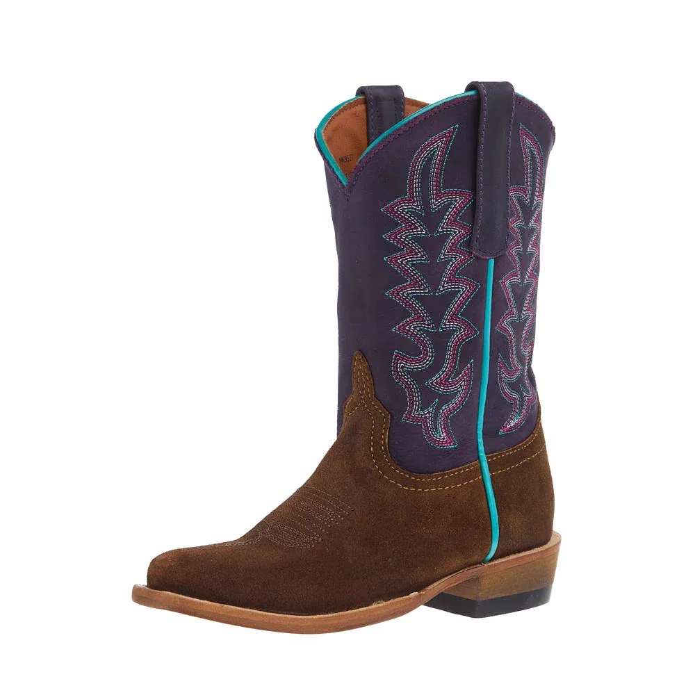 Macie Bean Girl's Snuff Waxy Commander and Purple Nashville Cutter Toe Boot