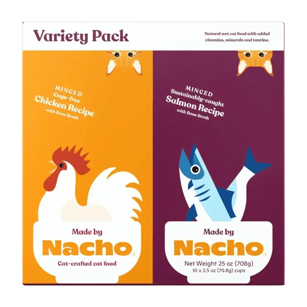 Made by Nacho Minced in Bone Broth Cat Food Cups Variety Pack 10 ct, 25 oz