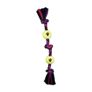 Mammoth Pet Products Mini Color 3 Knot Tug w/2 Mini Tennis Balls 12in