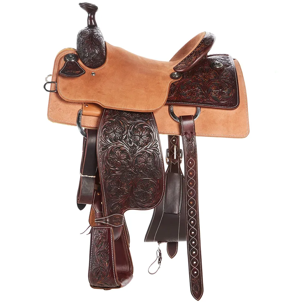 Martin Saddlery 14in 5/8 Breed Med Brown Wyoming Flower Hard Seat - Image 2