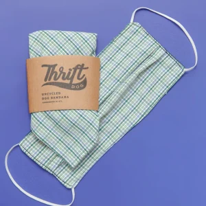 Matching Face Mask & Dog Bandana Set in Green Check (Immediate Ship)