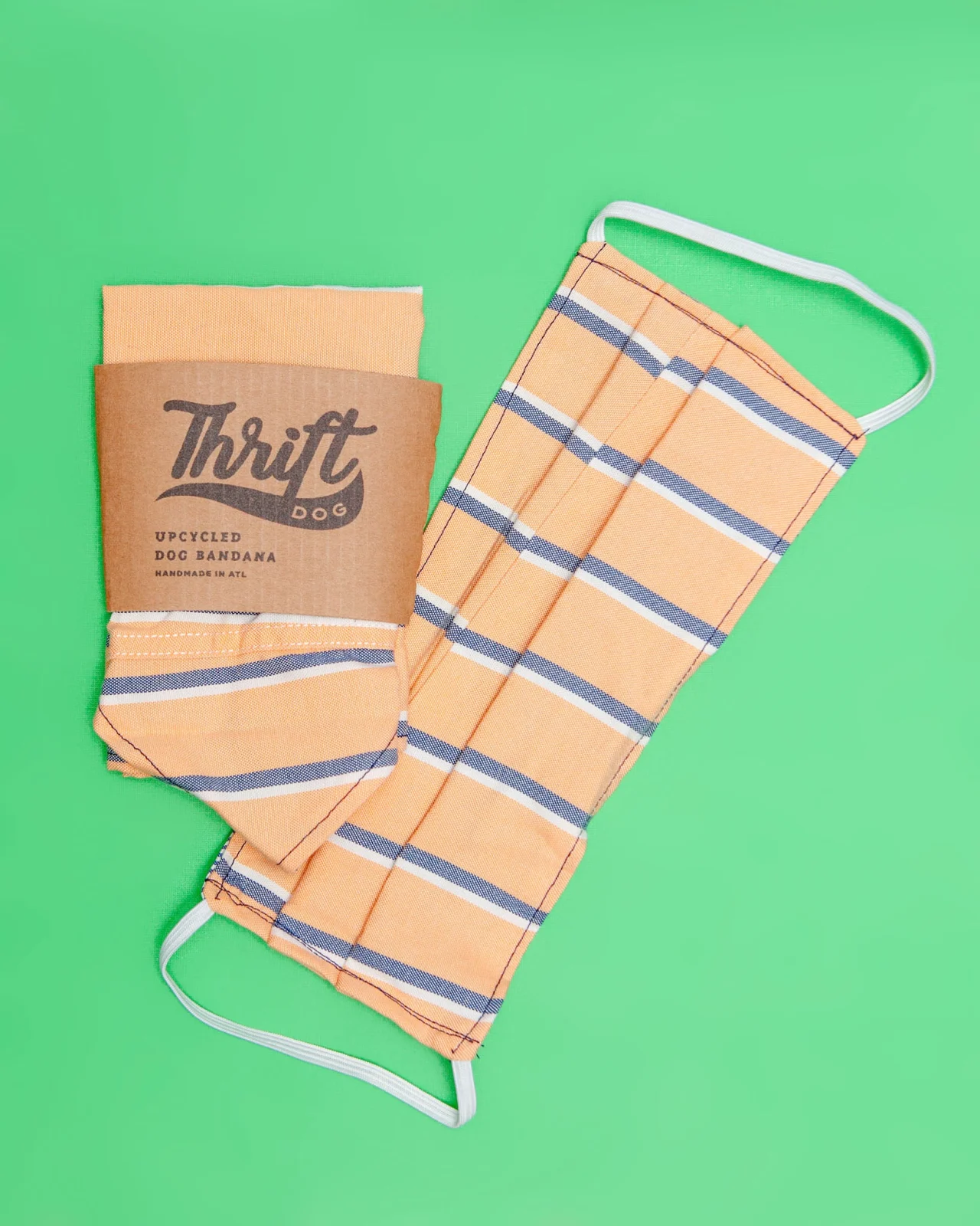 Matching Face Mask & Dog Bandana Set in Preppy Peach & Pinstripe