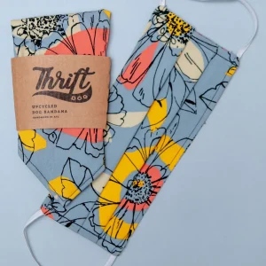 Matching Face Mask & Dog Bandana Set in Steel Blue Floral (Made in the USA)
