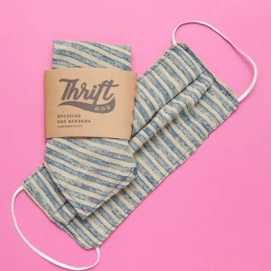 Matching Face Mask & Dog Bandana Set in Vintage Navy Stripe