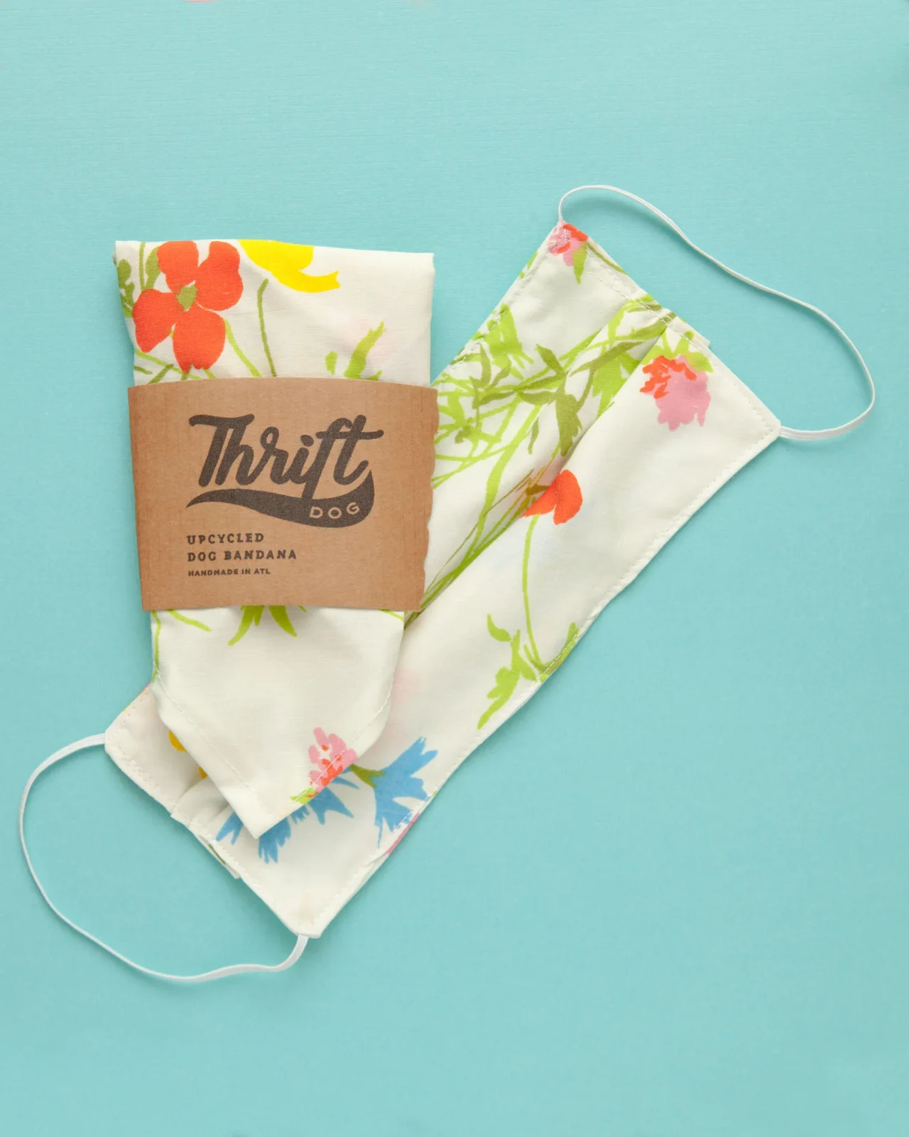 Matching Face Mask & Dog Bandana Set in White Floral