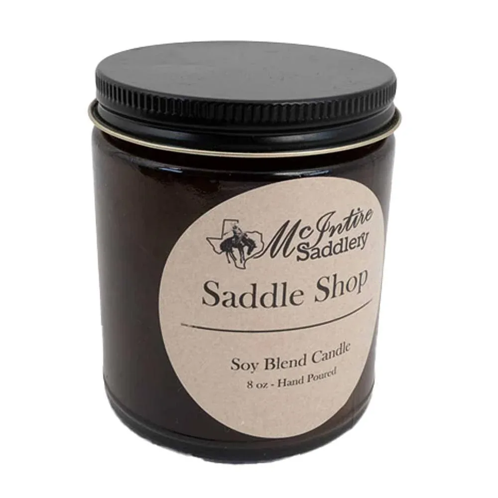 Mcintire Saddlery Saddle Shop 8oz Amber Glass Jar Candle