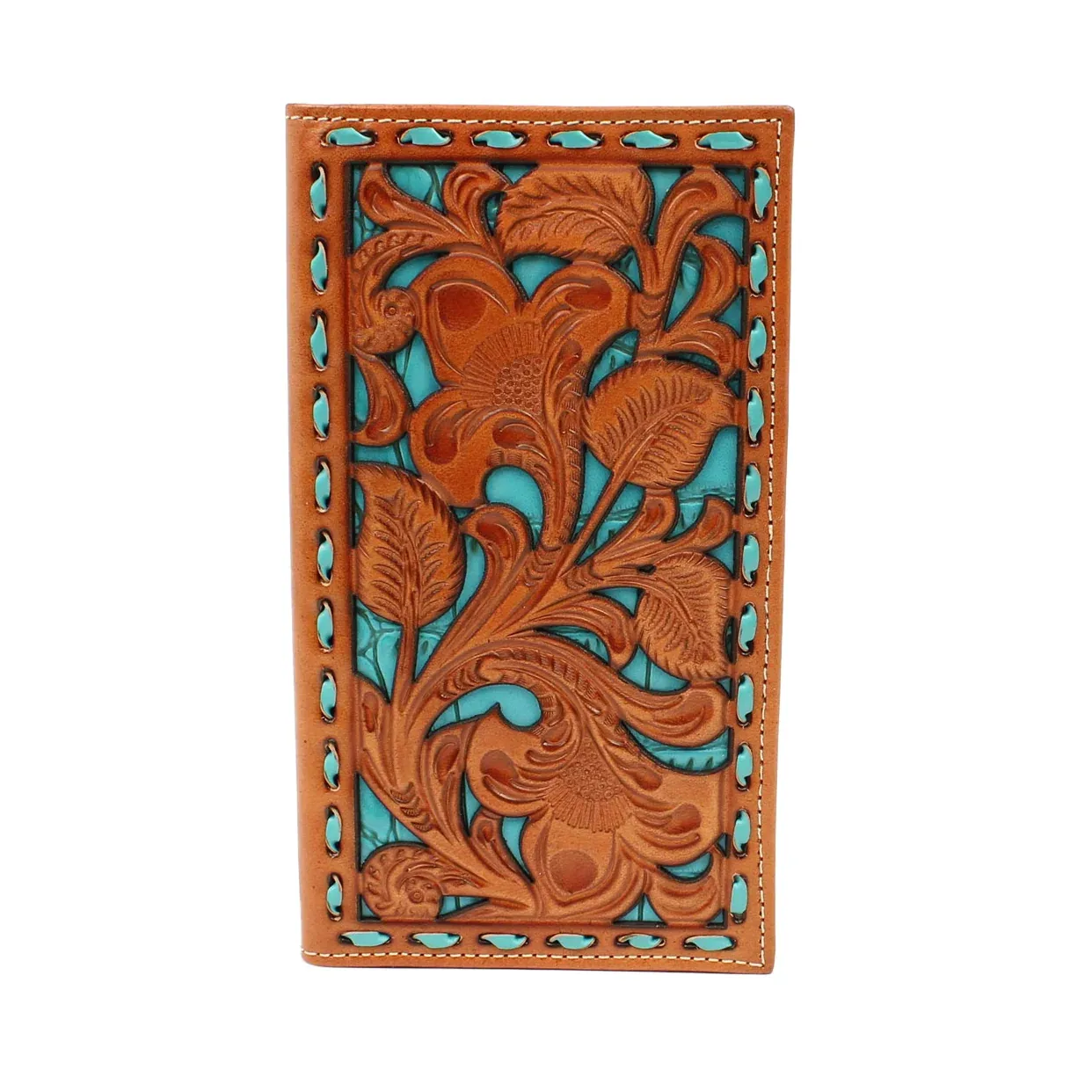 Men's Tooled Turquoise Inlay Rodeo Wallet - Image 2