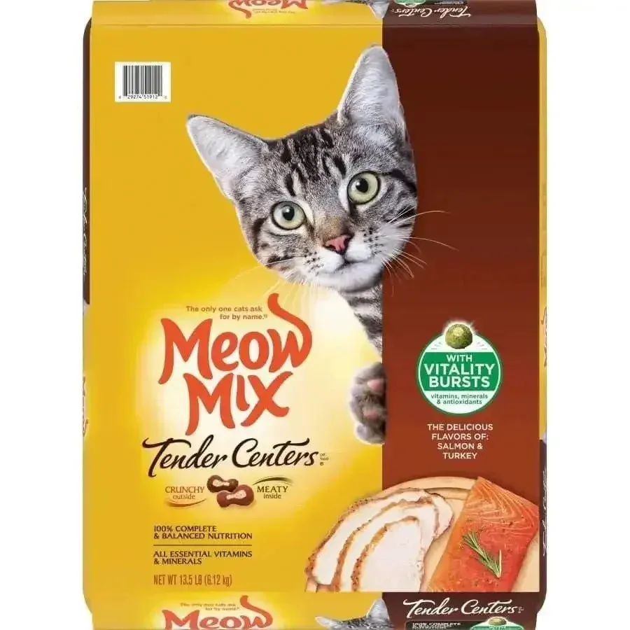 Meow-Mix Tender Centers w/Vitality Bursts Dry Cat Food Salmon & Turkey 13.5 lb