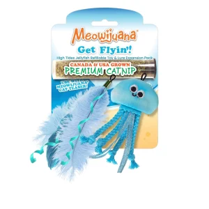 Meowijuana Get Flyin Jelly Exp 2 Pack Refillable Catnip Toy with Wand Promotes Play and Cat Health